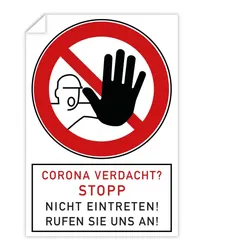 3 Stück Aufkleber - Corona Verdacht? Stopp (200x300 mm)